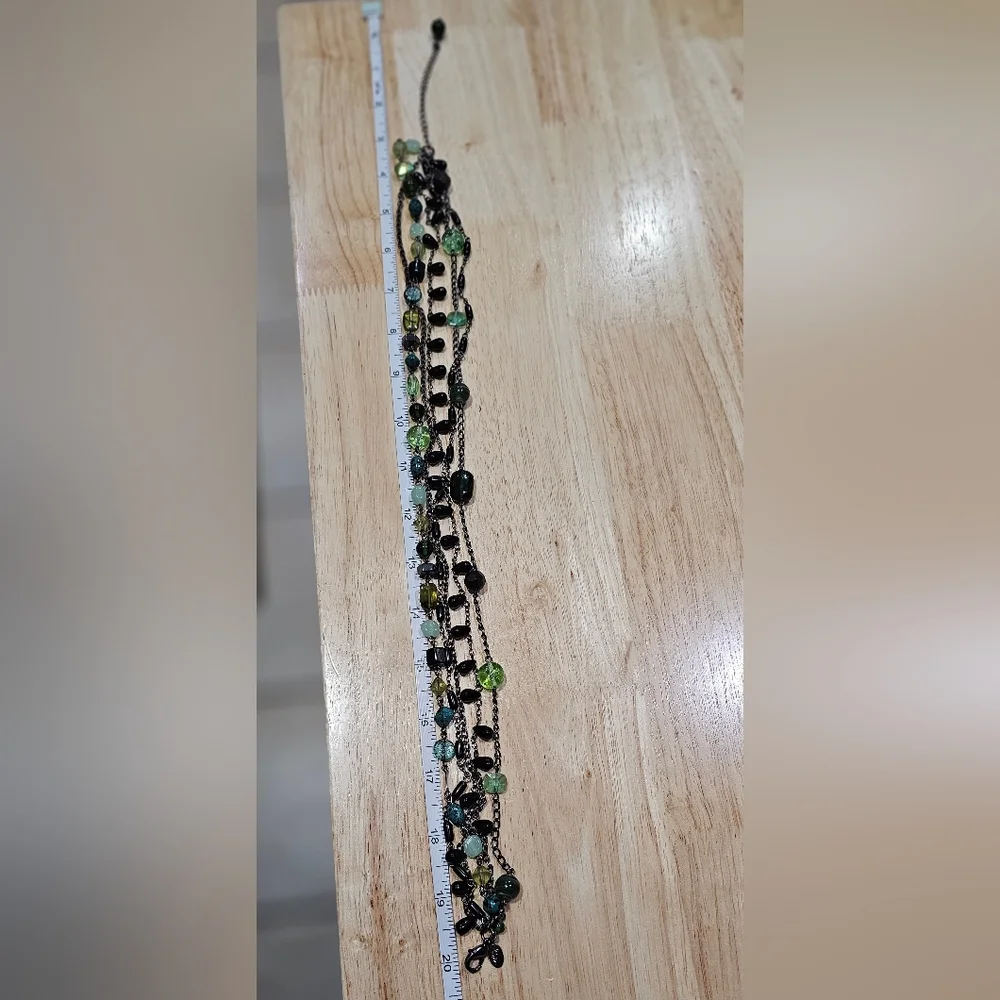 Lia Sophia Multi-Strand "Herb Garden" Green Glass Resin Beaded Necklace 17-20in - Picture 6 of 12